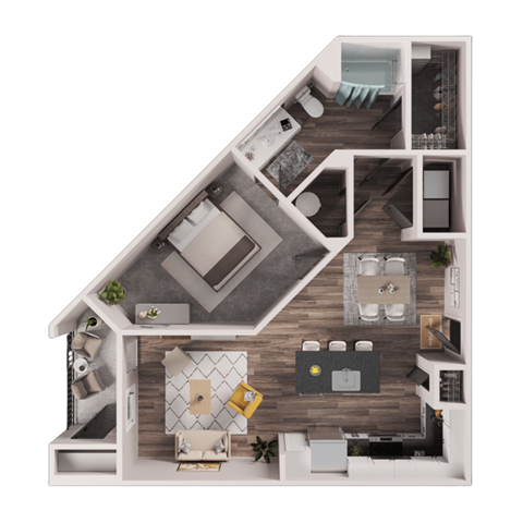 Floor plan for 1 bed, 1 bath, 790 sqft